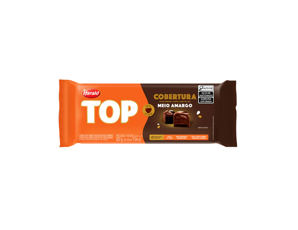 CHOCOLATE MEIO AMARGO TOP HARALD 500 G (CX 10 UN)